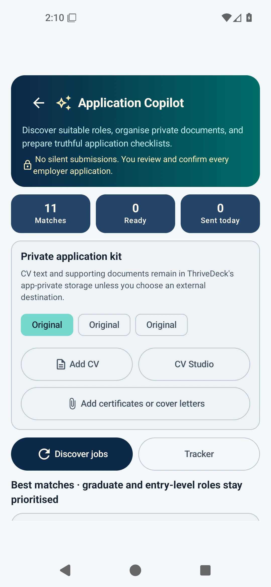 Application Copilot with private documents and job matches