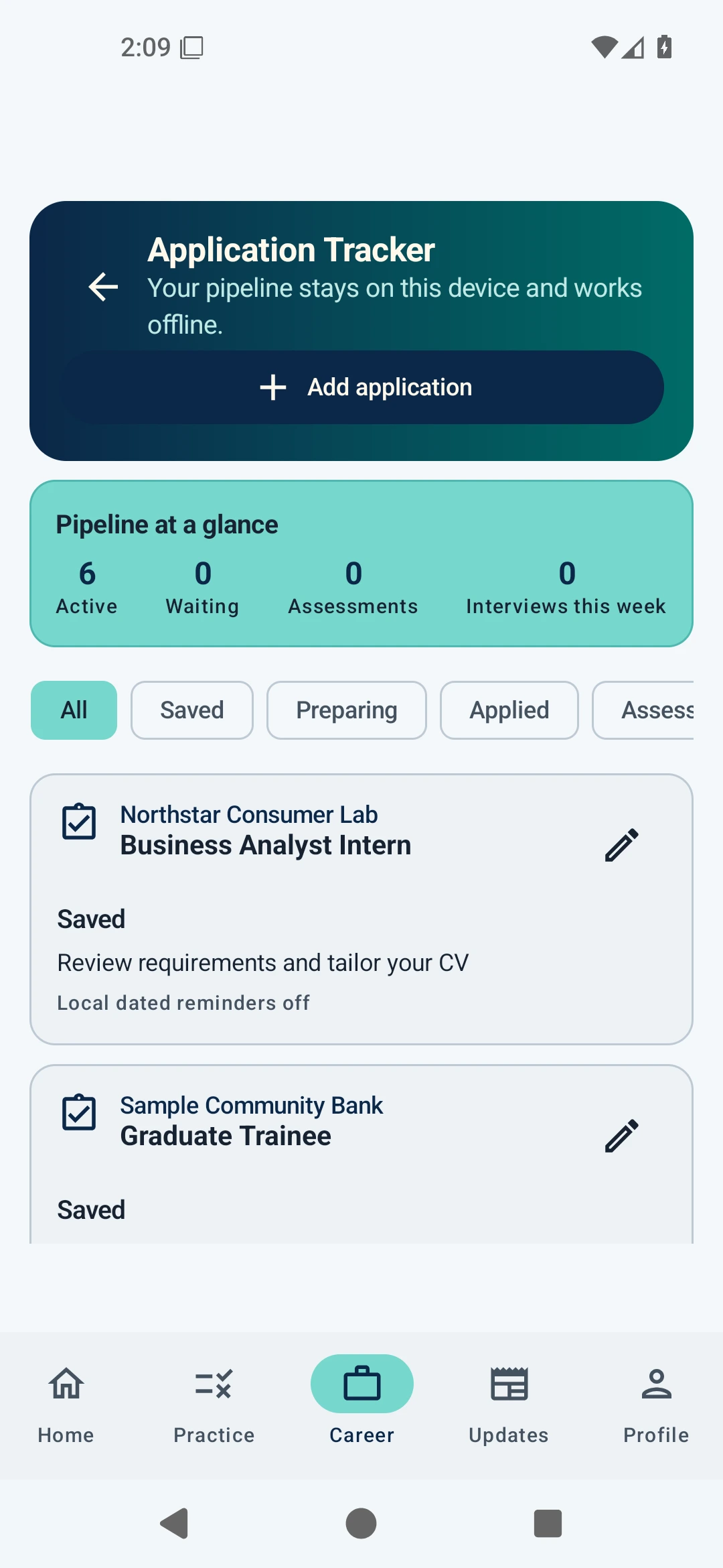 Application Tracker pipeline with multiple statuses