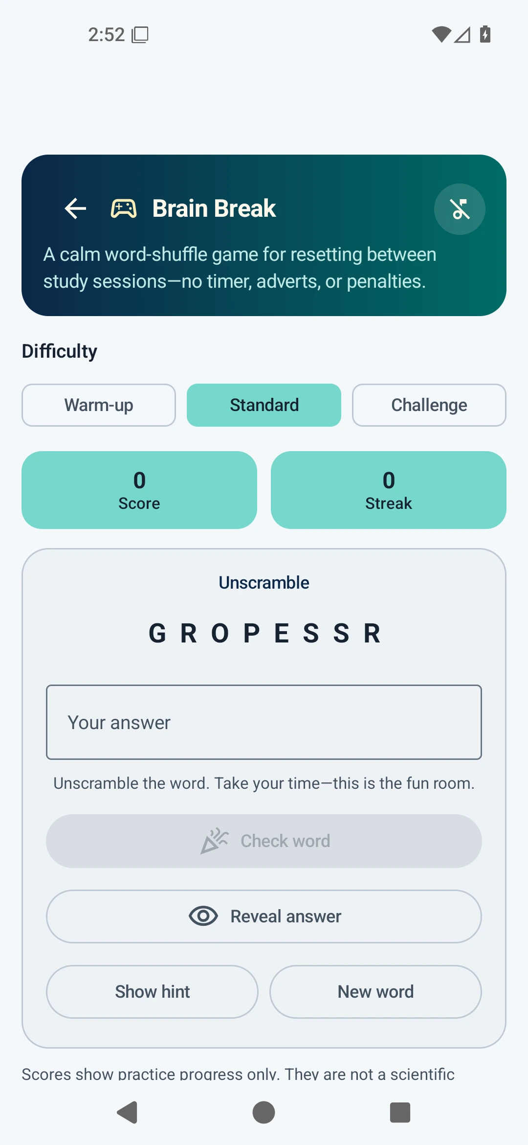 Brain Break word game