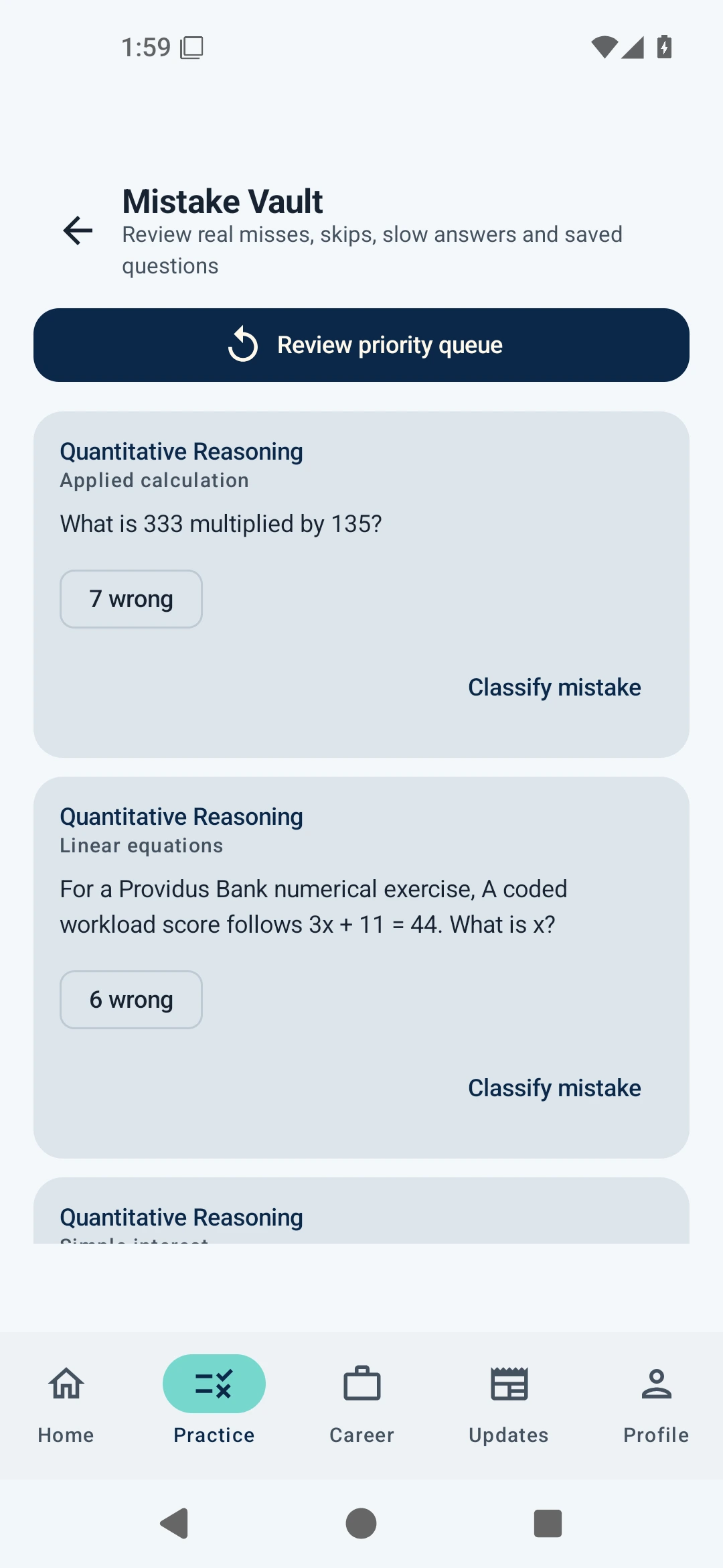 Mistake Vault review queue