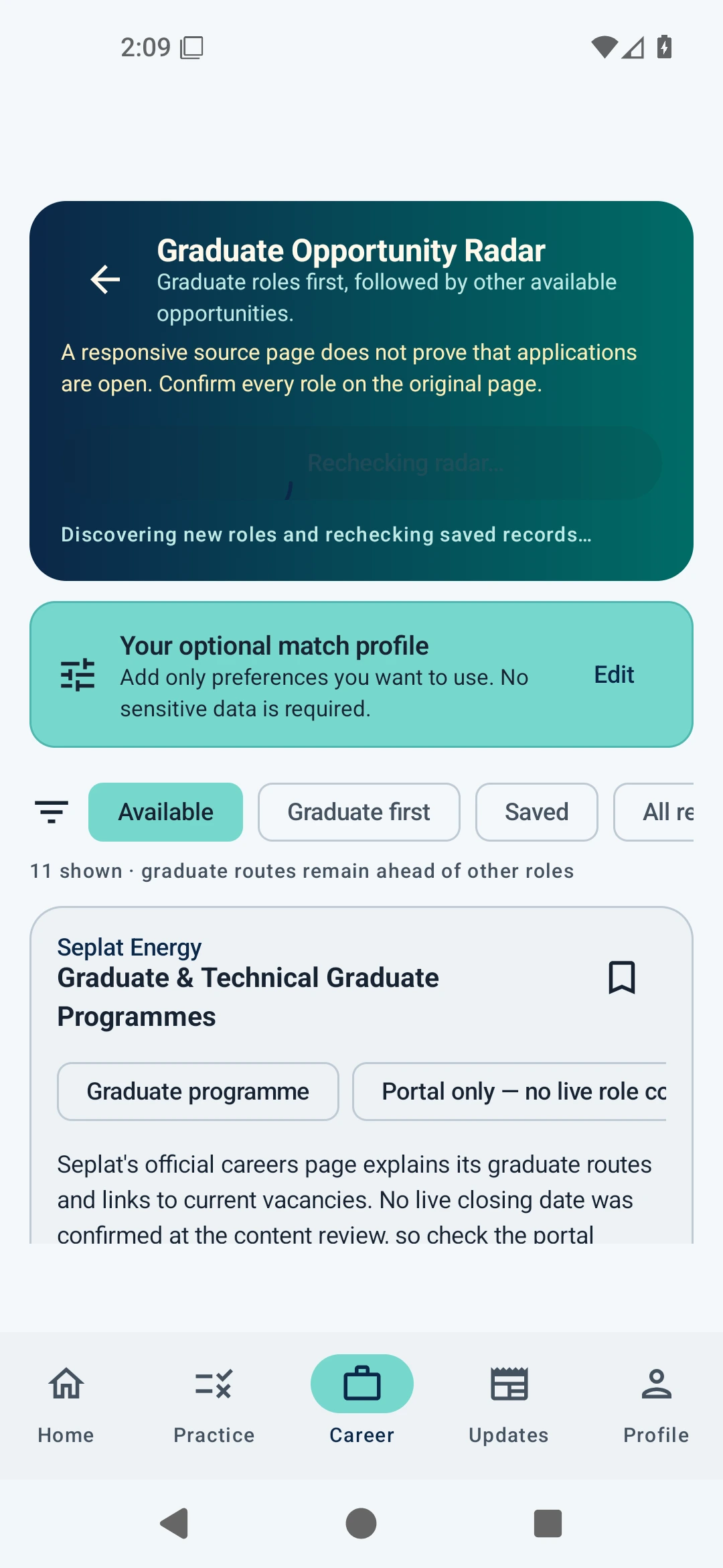 Opportunity Radar search and filtering tools