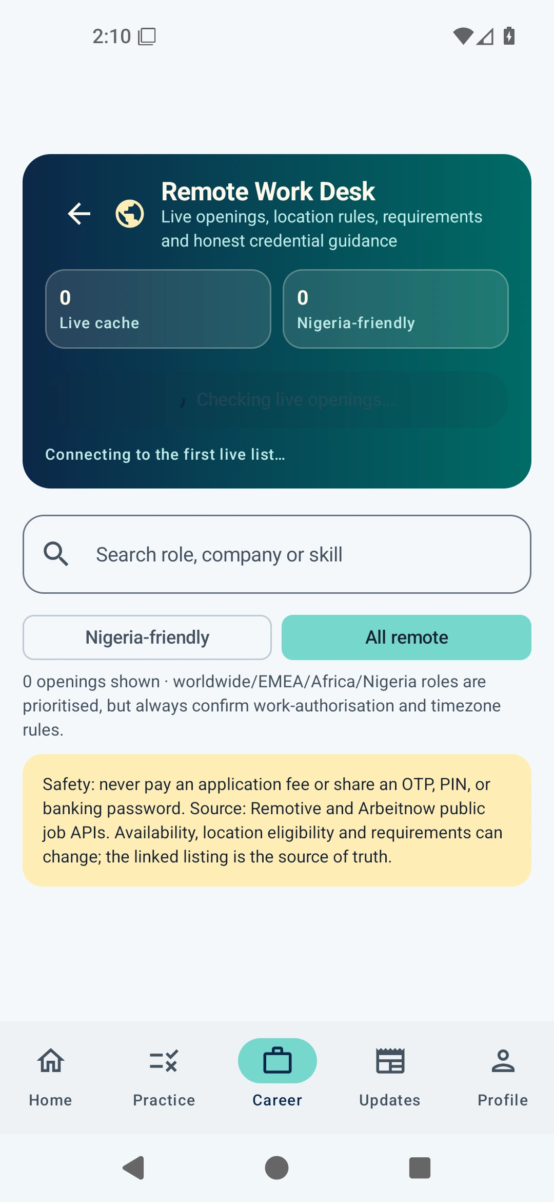 Remote Work Desk filters and role requirements