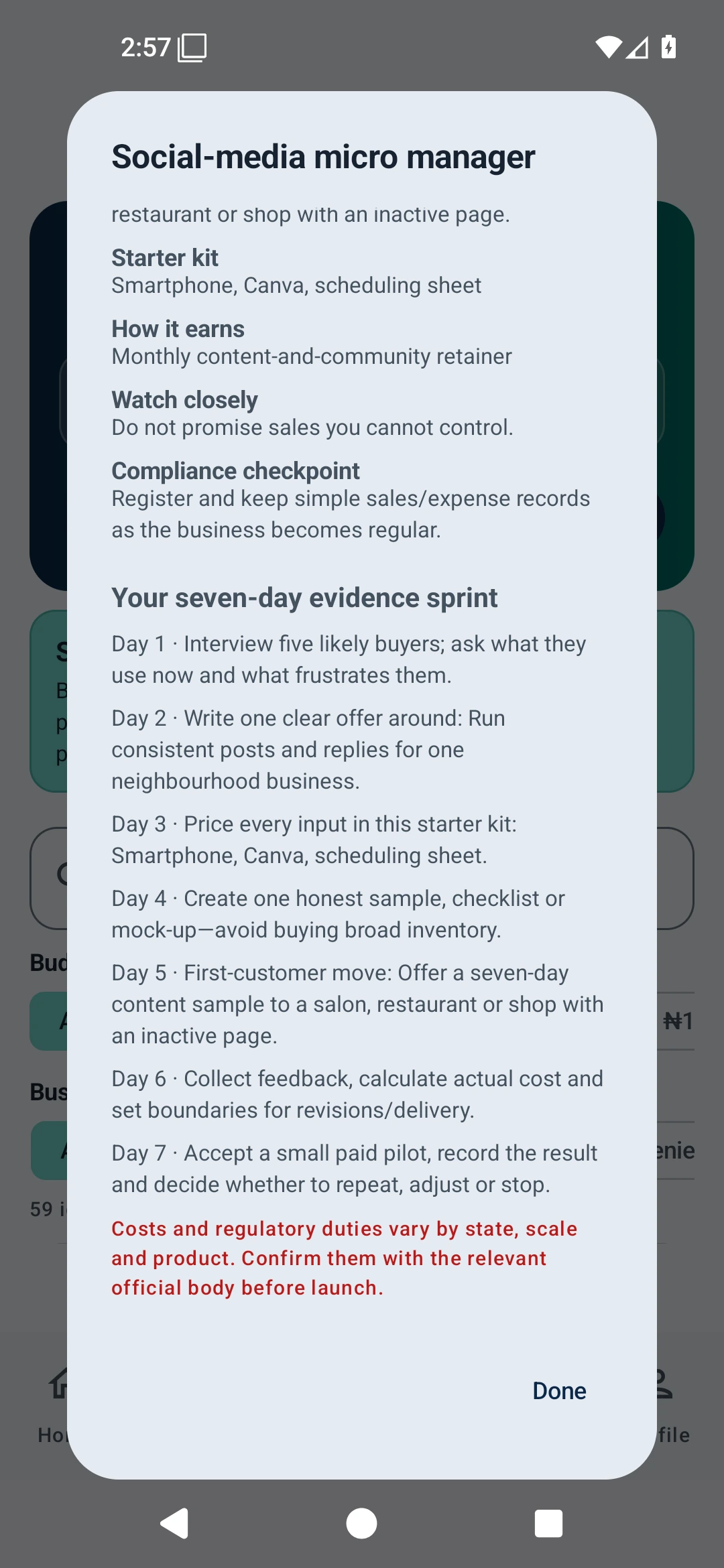 Seven-day venture evidence sprint