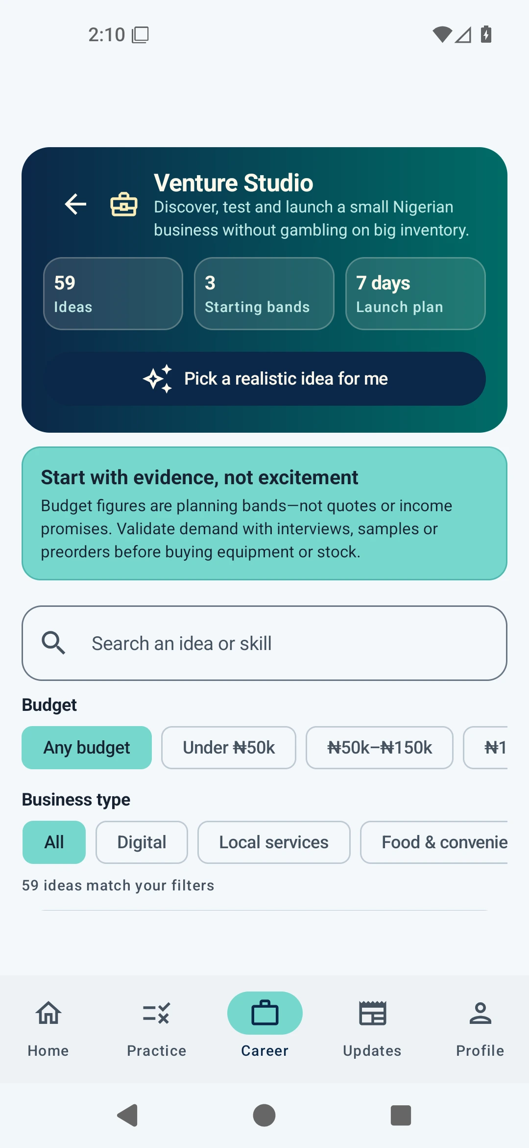 Venture Studio idea directory